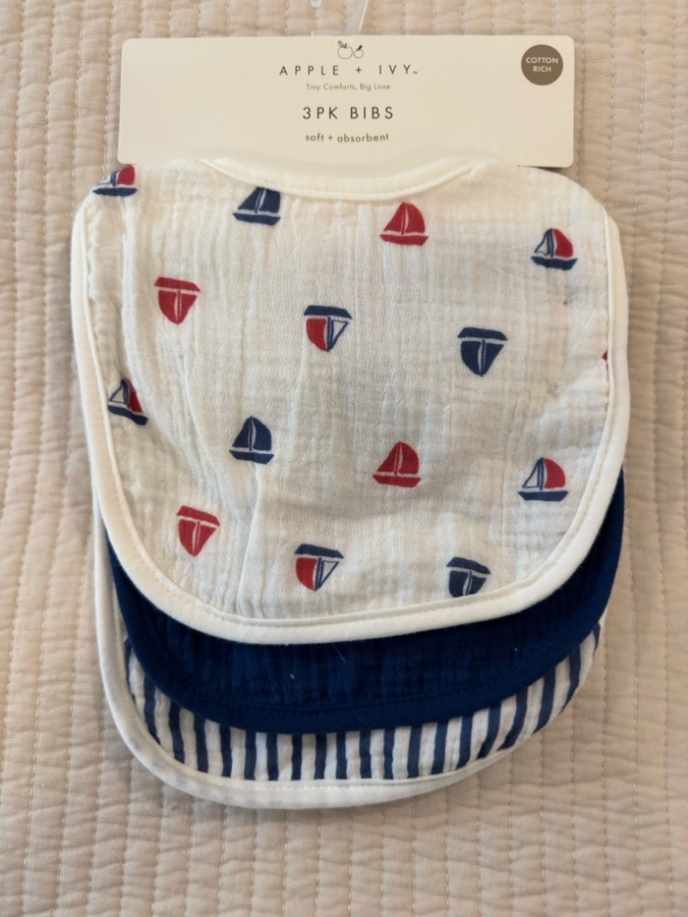 NEW Baby Burp Cloths 3pk Soft Absorbent Stars & Stripes | Apple + Ivy